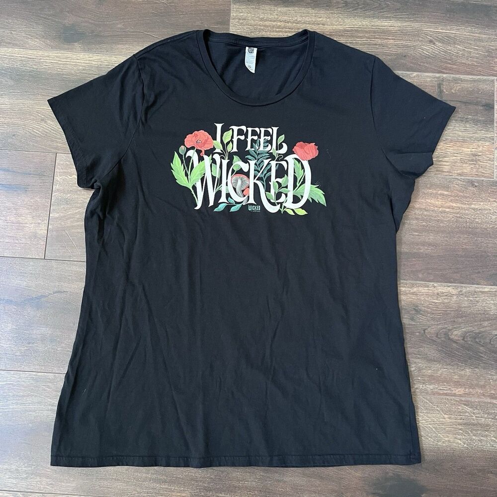 Instant Message Wicked Movie T-Shirt Size 1X Plus Black I Feel Wicked Floral Tee